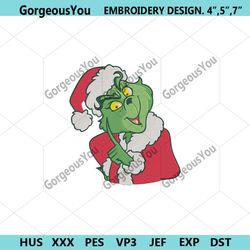 grinch christmas machine embroidery, grinch pointy finger embroidery design file digital, christmas day machine embroide