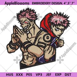 sukuna and itadori embroidery digitizing jujutsu kaisen anime design