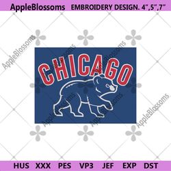 chicago cubs bear blue rectangle logo machine embroidery digitizing