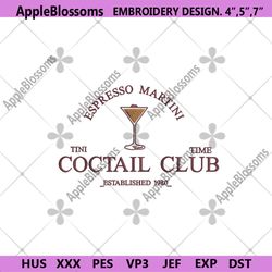 espresso martini embroidery designs files, cocktail club machine embroidery download, 1980 espresso martini files embroi