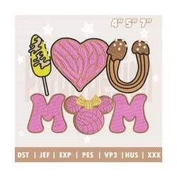 I Love U Conchas Cartoon Mom Churros Embroidery Design, Mexi, 25
