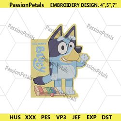 all about bluey cartoon embroidery design, bluey cartoon machine embroidery file, bluey heeler embroidery