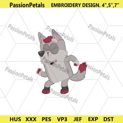 funny wolfdog machine embroidery design, bluey character embroidery digital download, bluey cartoon embroidery file desi