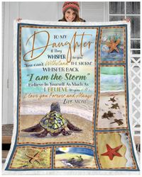 mom to daughter if they whisper to you, gift for daughter sea turtle fleece blanket