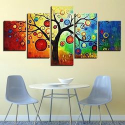 psychedelic tree abstract 5 pieces canvas wall art, large framed 5 panel canvas wall art