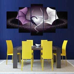 purple dragon white dragon heart abstract 5 pieces canvas wall art, large framed 5 panel canvas wall art