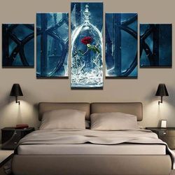 red rose in glass abstract 5 pieces canvas wall art, large framed 5 panel canvas wall art