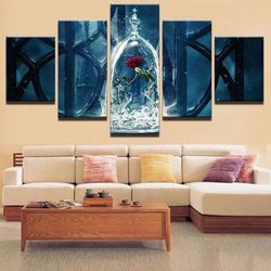 red rose in glass anstract 5 pieces canvas wall art, large framed 5 panel canvas wall art