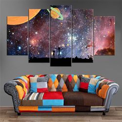 rick and morty abstract starry sky cartoon 5 pieces canvas wall art, large framed 5 panel canvas wall art