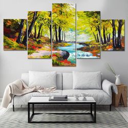 rivers and woods abstract 5 pieces canvas wall art, large framed 5 panel canvas wall art