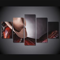 saddle leather hat abstract 5 pieces canvas wall art, large framed 5 panel canvas wall art