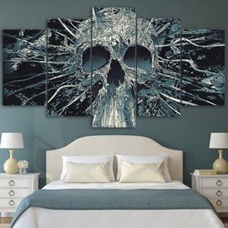 scary skull mask skeleton king abstract abstract 5 pieces canvas wall art, large framed 5 panel canvas wall art
