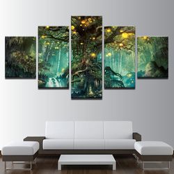scenery magic forest abstract nature 5 pieces canvas wall art, large framed 5 panel canvas wall art