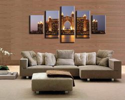 seaside city abstract 5 pieces canvas wall art, large framed 5 panel canvas wall art