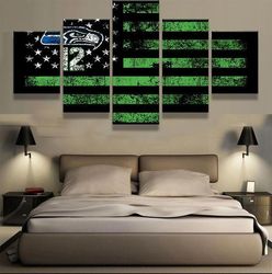 seattle seahawks american flag abstract 5 pieces canvas wall art, large framed 5 panel canvas wall art