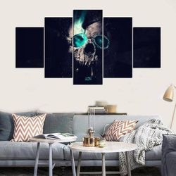 skull with blue glasses abstract 5 pieces canvas wall art, large framed 5 panel canvas wall art