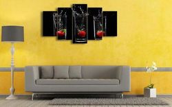 strawberry in glass abstract 5 pieces canvas wall art, large framed 5 panel canvas wall art