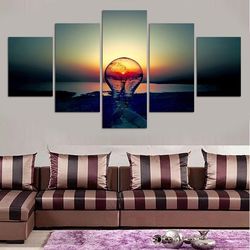 sunset lightbulb abstract 5 pieces canvas wall art, large framed 5 panel canvas wall art