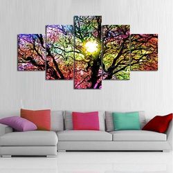 sunshine tree abstract 5 pieces canvas wall art, large framed 5 panel canvas wall art