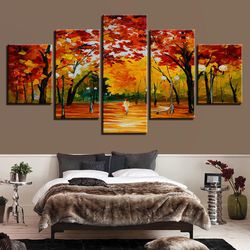 trees park abstract 5 pieces canvas wall art, large framed 5 panel canvas wall art