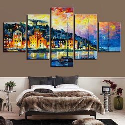 venice aquatic city colorful abstract 5 pieces canvas wall art, large framed 5 panel canvas wall art