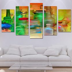 watercolor ware bottle abstract 5 pieces canvas wall art, large framed 5 panel canvas wall art