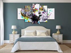 watercolors girl abstract 5 pieces canvas wall art, large framed 5 panel canvas wall art