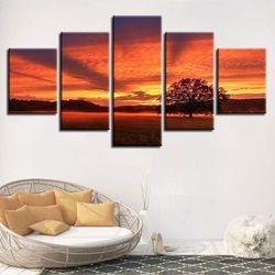 trees sunrise landscape nature 5 pieces canvas wall art, large framed 5 panel canvas wall art