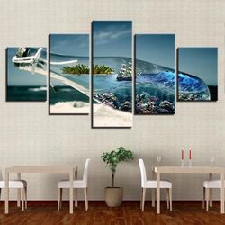 tropical island reef in a bottle nature 5 pieces canvas wall art, large framed 5 panel canvas wall art