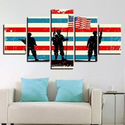 american soldiers with flag abstract art large framed 5 pieces canvas wall art decor