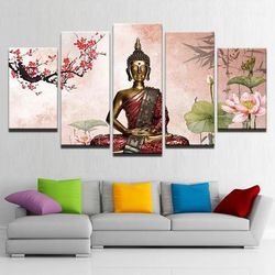 anami buddha religion art large framed 5 pieces canvas wall art decor