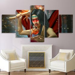 ancient dress native american girl abstract art large framed 5 pieces canvas wall art decor