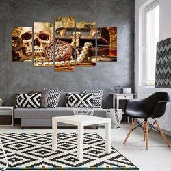 ancient skull treasure chest abstract art large framed 5 pieces canvas wall art decor