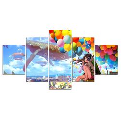 balloon whale abstract art large framed 5 pieces canvas wall art decor
