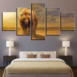 big brown bear animal art large framed 5 pieces canvas wall art decor