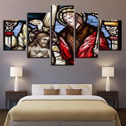 christ christian 01 christianity art 5 pieces canvas wall art, large framed 5 panel canvas wall art