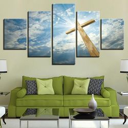 christian cross religion art large framed 5 pieces canvas wall art decor