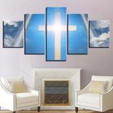 christian cross sky landscape jesus religion art large framed 5 pieces canvas wall art decor