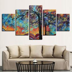 colourful trees cartoon abstract art large framed 5 pieces canvas wall art decor