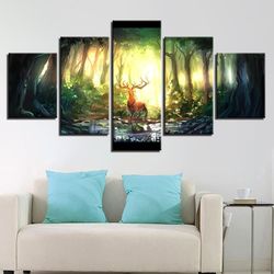 forest animal deer bucks abstract landscape animal art large framed 5 pieces canvas wall art decor