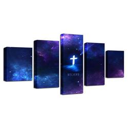 galaxy cross religion art large framed 5 pieces canvas wall art decor