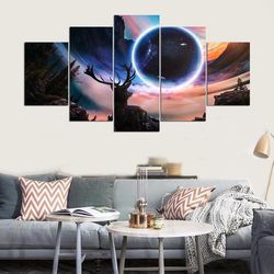 moon and deer landscape abstract animal art large framed 5 pieces canvas wall art decor