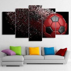 red soccer ball abstract sport art large framed 5 pieces canvas wall art decor