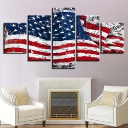 retro american flag abstract art large framed 5 pieces canvas wall art decor