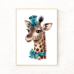 giraffe art, giraffe nursery print, giraffe portrait art, giraffe nursery wall art - digital file that you will download