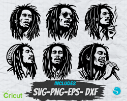 bob marley svg design, cricut cut file, bob marley png clipart