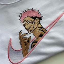 sukuna nike embroidered crewneck, jujutsu kaisen embroidered sweatshirt, inspired embroidered manga anime hoodie