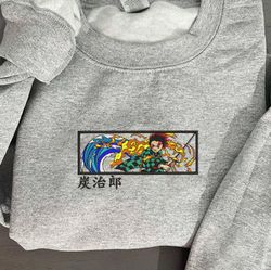 tanjiro embroidered crewneck, demon slayer embroidered sweatshirt, inspired embroidered manga anime hoodie 1