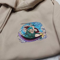 zoro embroidered crewneck, one piece embroidered sweatshirt, inspired embroidered manga anime hoodie 2