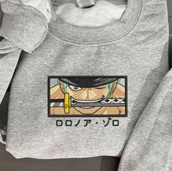 zoro embroidered crewneck, one piece embroidered sweatshirt, inspired embroidered manga anime hoodie